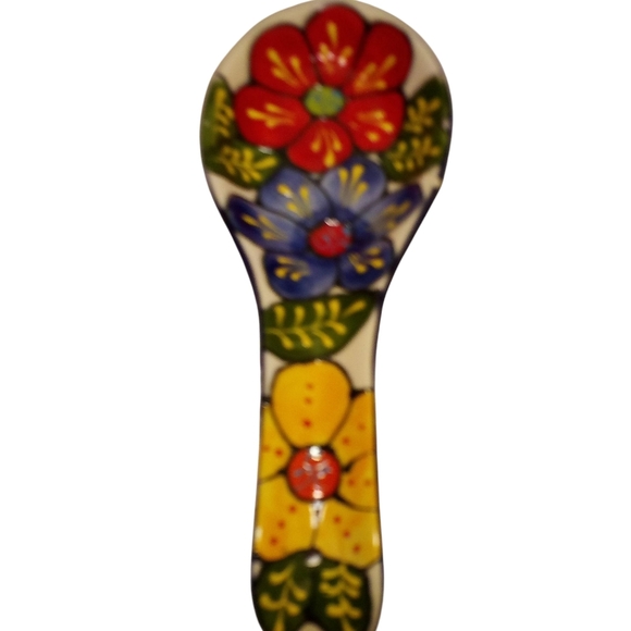 Del Rio Salado - Hand Painted Floral Embossed Spoon Rest. 10 1/2" Long, 4" Wide. - Picture 1 of 8